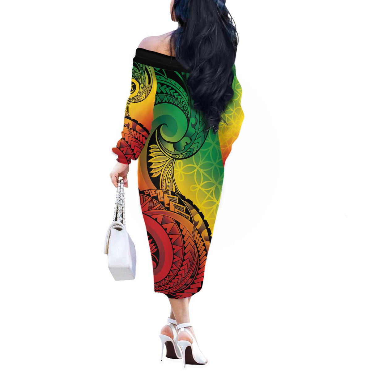 Vanuatu 45th Independence Anniversary Off The Shoulder Long Sleeve Dress Ni-Van Sandroing - Polynesian Pride