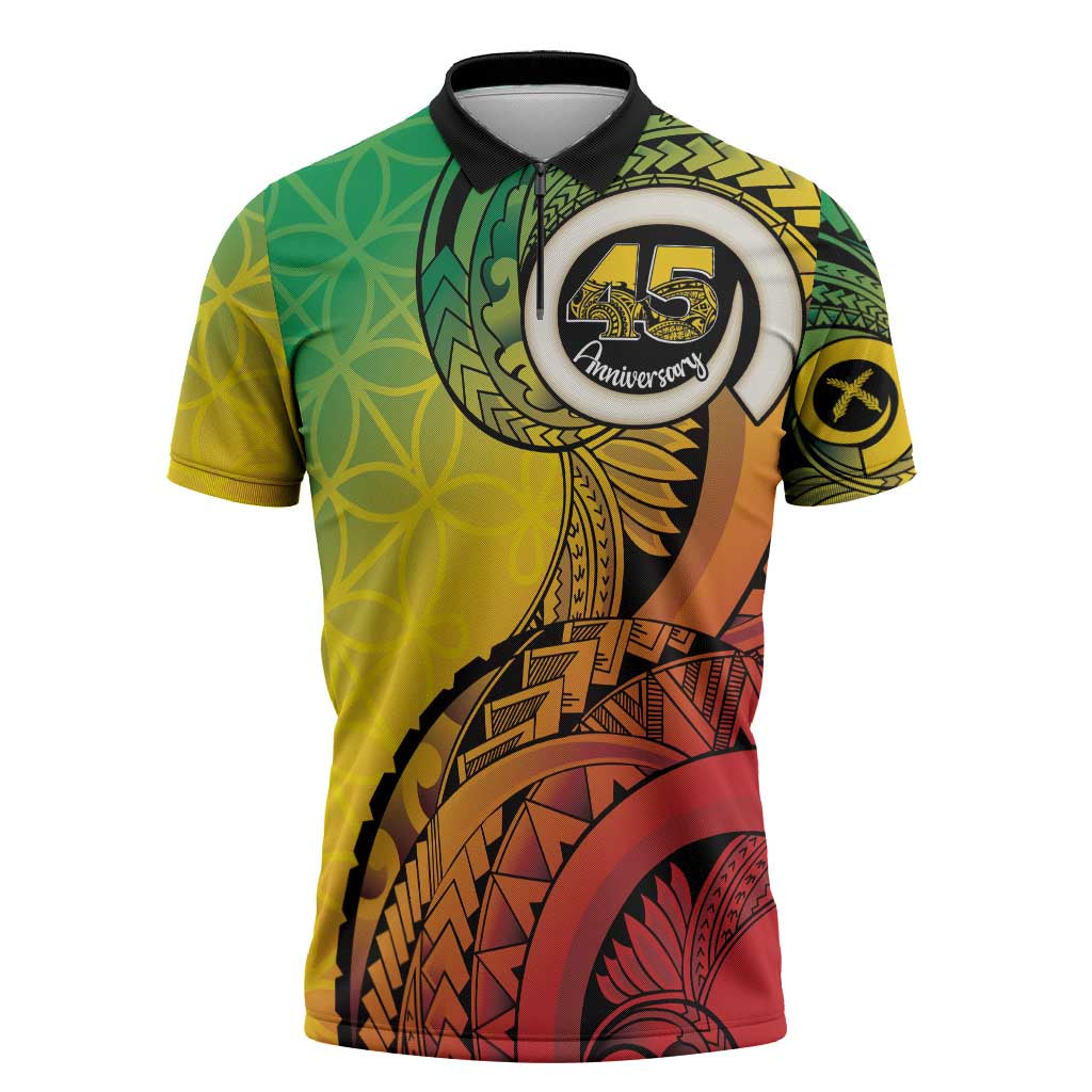 Vanuatu 45th Independence Anniversary Zipper Polo Shirt Ni-Van Sandroing - Polynesian Pride