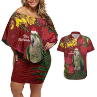Kakapo Bird New Zealand Couples Matching Off Shoulder Short Dress and Hawaiian Shirt Floral Christmas LT7 Red - Polynesian Pride