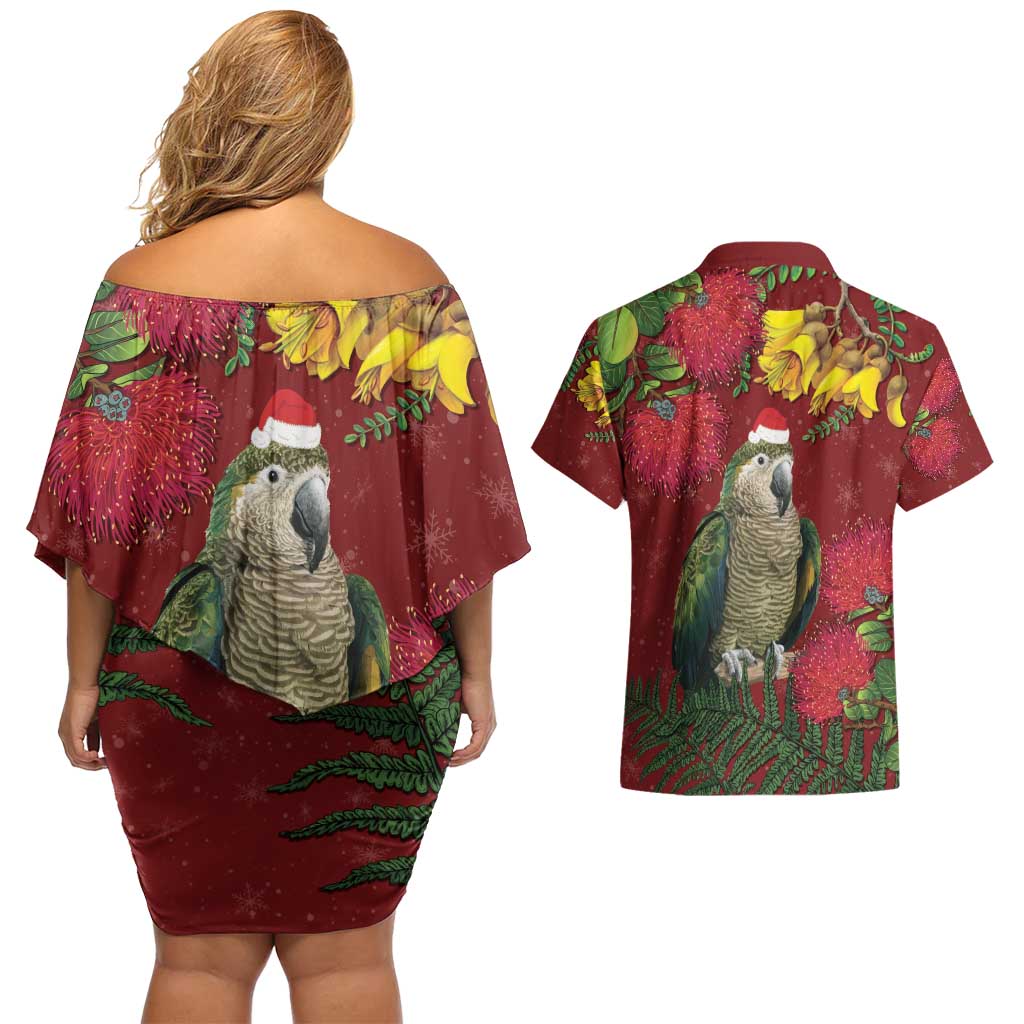 Kakapo Bird New Zealand Couples Matching Off Shoulder Short Dress and Hawaiian Shirt Floral Christmas LT7 - Polynesian Pride