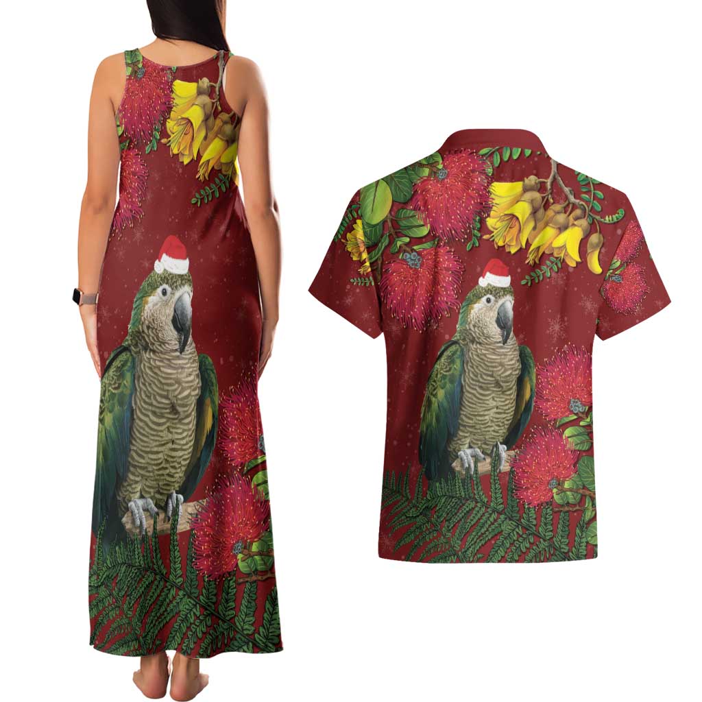 Kakapo Bird New Zealand Couples Matching Tank Maxi Dress and Hawaiian Shirt Floral Christmas