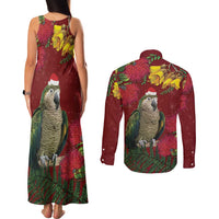 Kakapo Bird New Zealand Couples Matching Tank Maxi Dress and Long Sleeve Button Shirt Floral Christmas