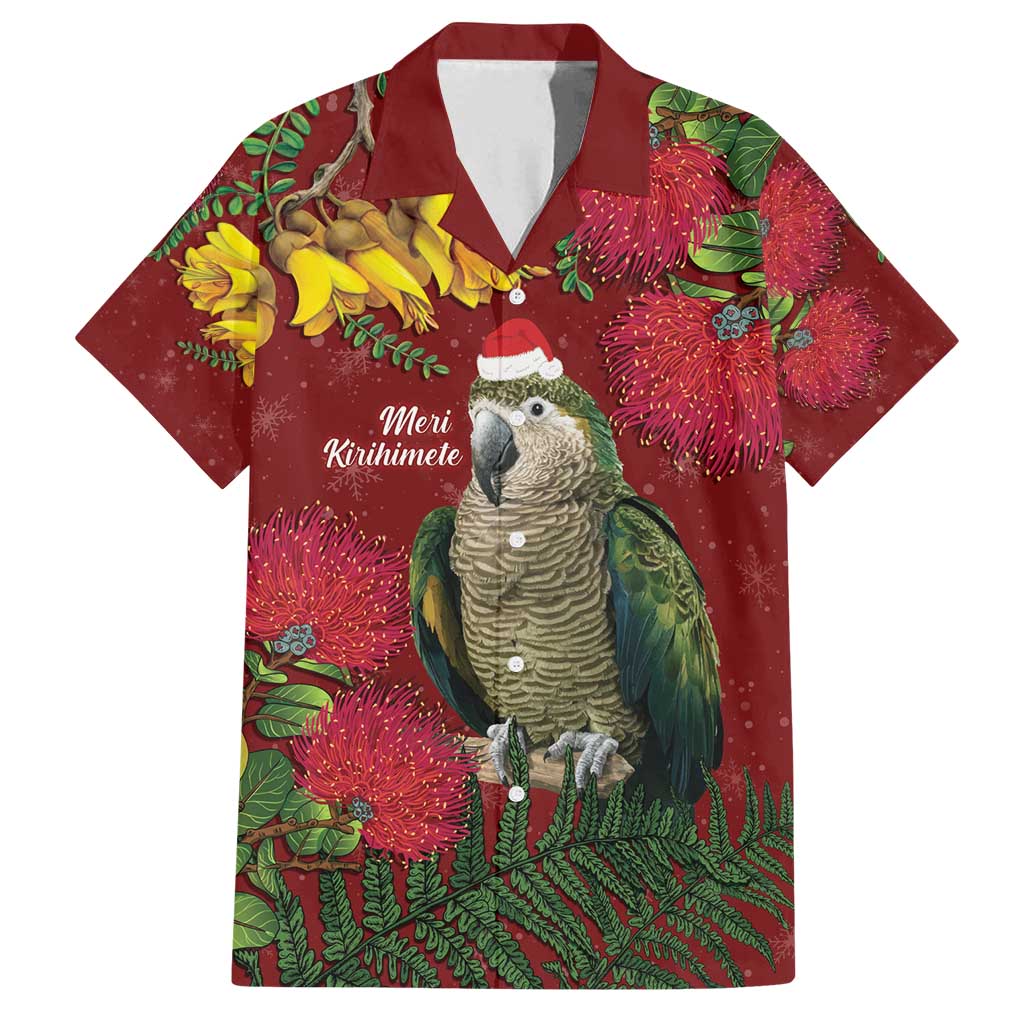 Kakapo Bird New Zealand Family Matching Long Sleeve Bodycon Dress and Hawaiian Shirt Floral Christmas LT7 Dad's Shirt - Short Sleeve Red - Polynesian Pride