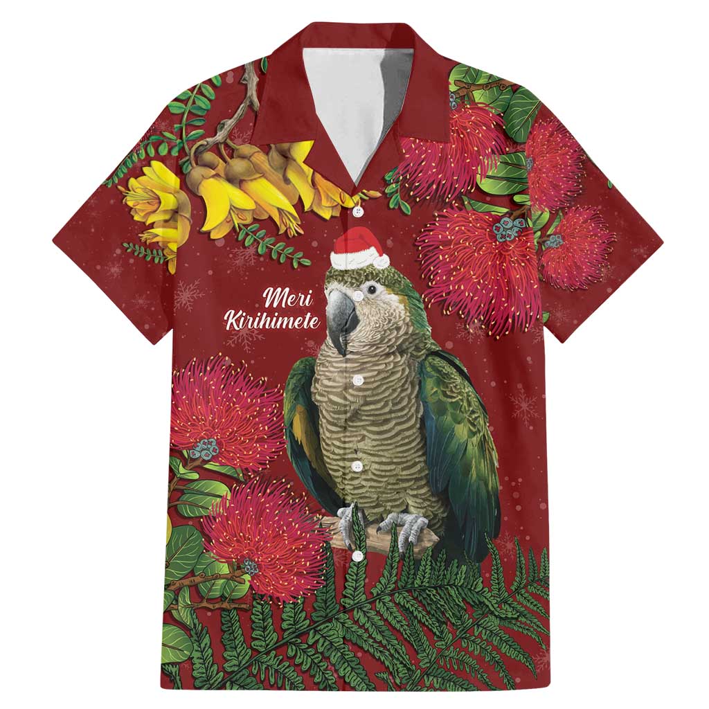 Kakapo Bird New Zealand Family Matching Mermaid Dress and Hawaiian Shirt Floral Christmas LT7 Dad's Shirt - Short Sleeve Red - Polynesian Pride