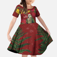 Kakapo Bird New Zealand Family Matching Off Shoulder Maxi Dress and Hawaiian Shirt Floral Christmas LT7 Daughter's Dress Red - Polynesian Pride