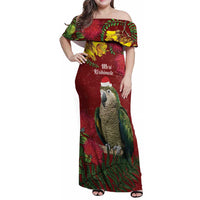 Kakapo Bird New Zealand Family Matching Off Shoulder Maxi Dress and Hawaiian Shirt Floral Christmas LT7 Mom's Dress Red - Polynesian Pride