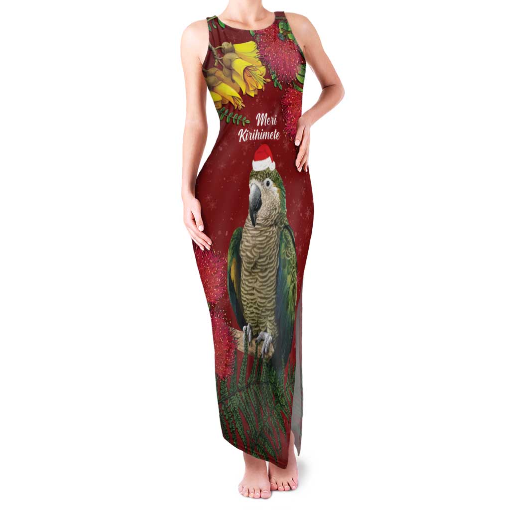 Kakapo Bird New Zealand Family Matching Tank Maxi Dress and Hawaiian Shirt Floral Christmas LT7 Mom's Dress Red - Polynesian Pride