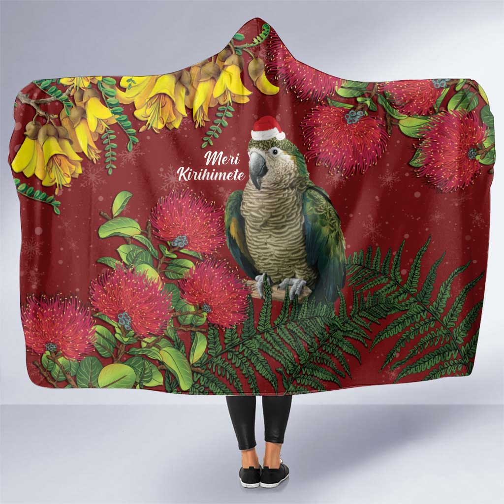 Kakapo Bird New Zealand Hooded Blanket Floral Christmas