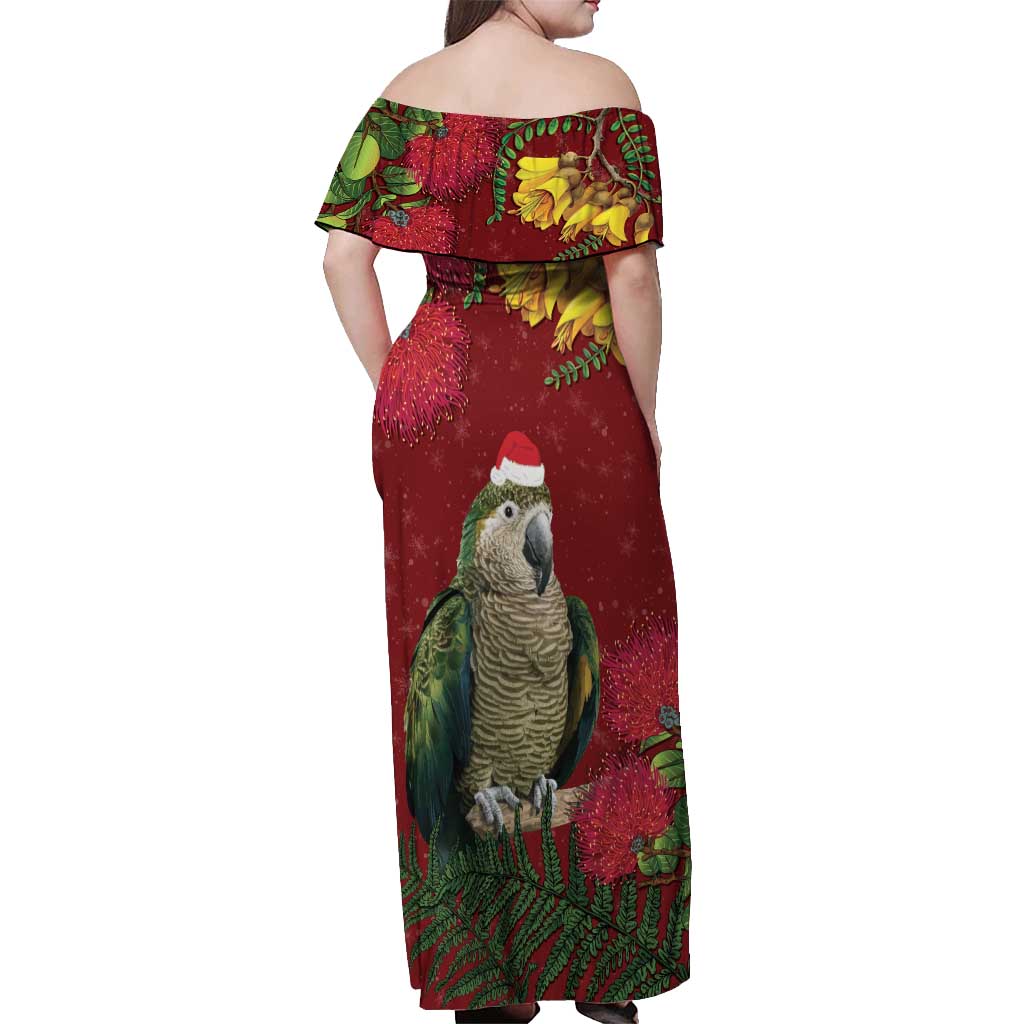 Kakapo Bird New Zealand Off Shoulder Maxi Dress Floral Christmas