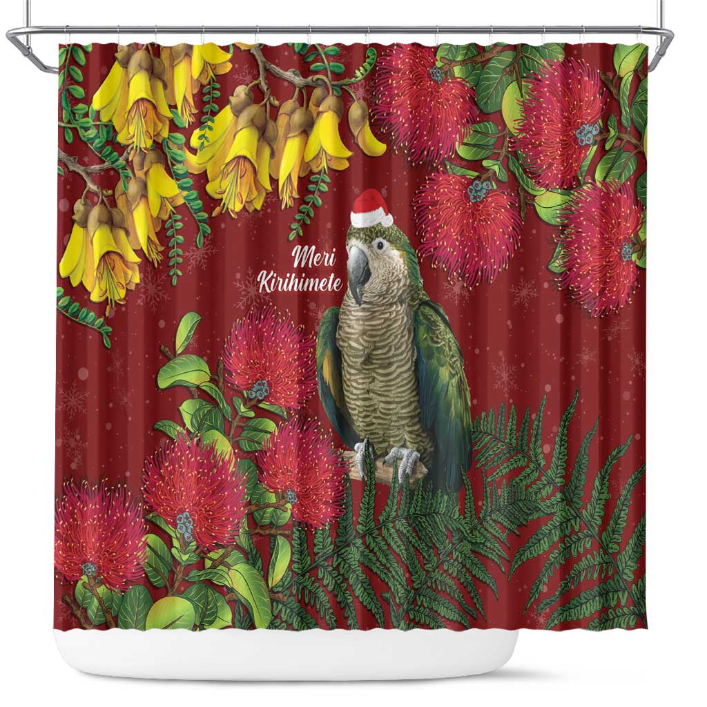 Kakapo Bird New Zealand Shower Curtain Floral Christmas