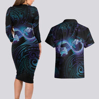 Polynesian Personalized Memorial Couples Matching Long Sleeve Bodycon Dress and Hawaiian Shirt Oceanic Infinity Symbol - Until We Meet Again - Polynesian Pride