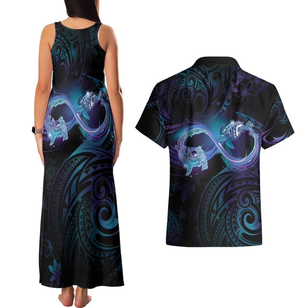 Polynesian Personalized Memorial Couples Matching Tank Maxi Dress and Hawaiian Shirt Oceanic Infinity Symbol - Until We Meet Again - Polynesian Pride