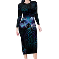 Polynesian Personalized Memorial Long Sleeve Bodycon Dress Oceanic Infinity Symbol - Until We Meet Again LT7 Long Dress Black - Polynesian Pride