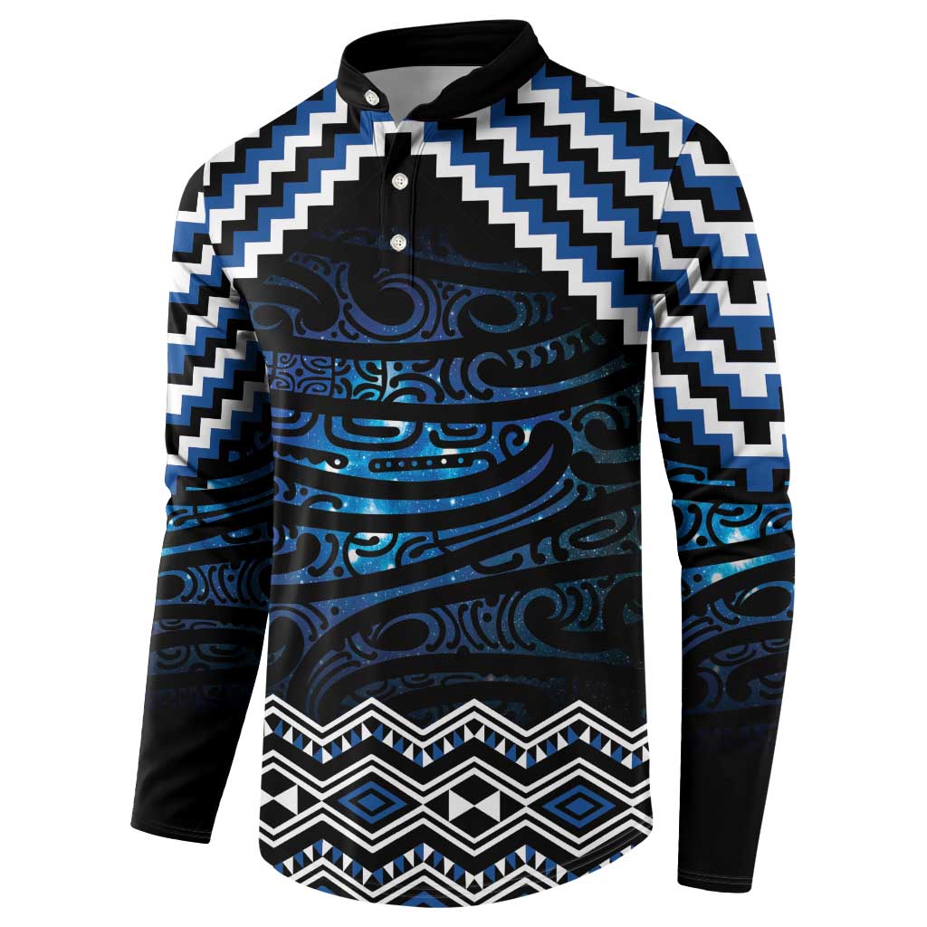 New Zealand Matariki Button Sweatshirt Galaxy Styled Taniko LT7 - Polynesian Pride