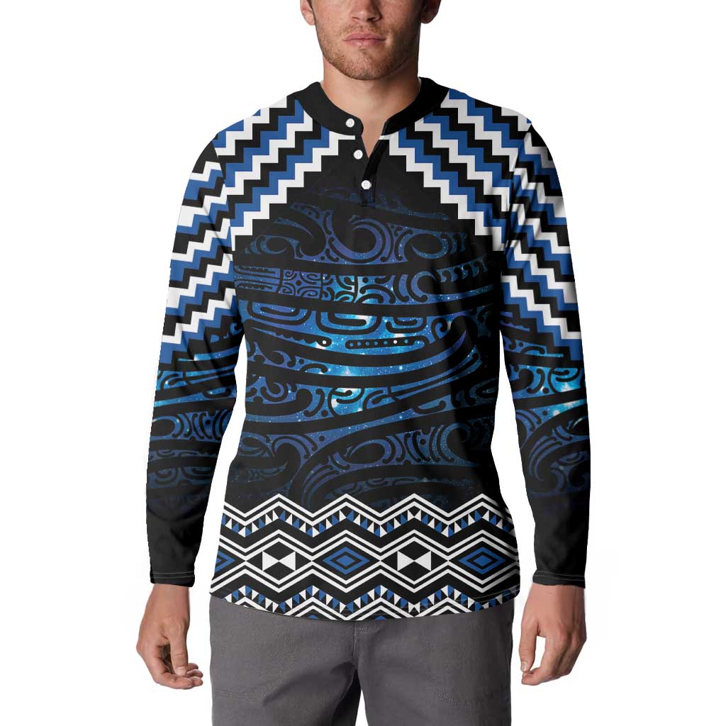 New Zealand Matariki Button Sweatshirt Galaxy Styled Taniko LT7 - Polynesian Pride