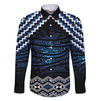 New Zealand Matariki Family Matching Long Sleeve Bodycon Dress and Hawaiian Shirt Galaxy Styled Taniko LT7 Dad's Shirt - Long Sleeve Blue - Polynesian Pride