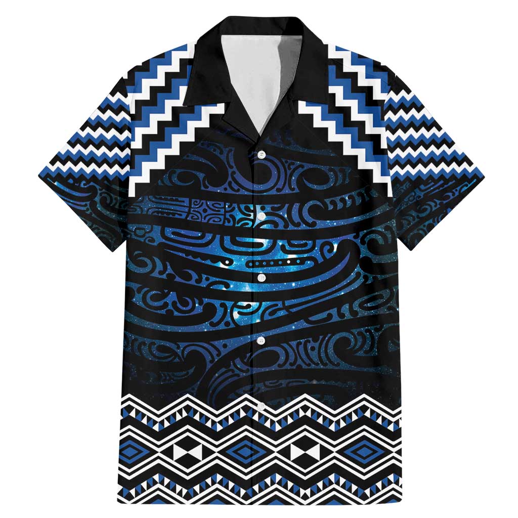 New Zealand Matariki Family Matching Mermaid Dress and Hawaiian Shirt Galaxy Styled Taniko LT7 Dad's Shirt - Short Sleeve Blue - Polynesian Pride