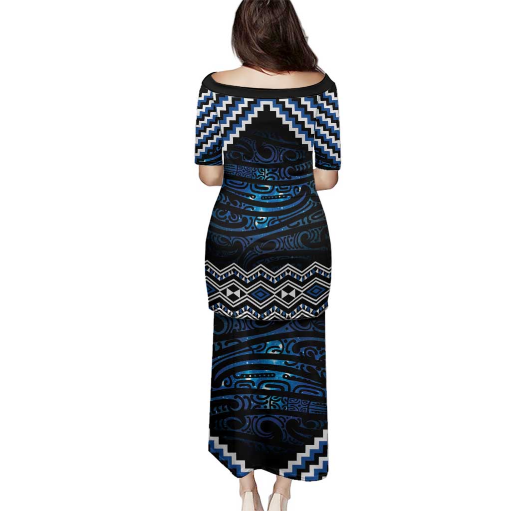 New Zealand Matariki Family Matching Puletasi and Hawaiian Shirt Galaxy Styled Taniko