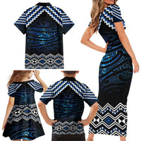 New Zealand Matariki Family Matching Short Sleeve Bodycon Dress and Hawaiian Shirt Galaxy Styled Taniko LT7 - Polynesian Pride