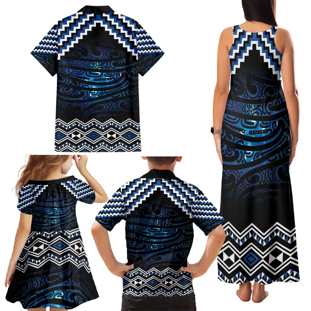 New Zealand Matariki Family Matching Tank Maxi Dress and Hawaiian Shirt Galaxy Styled Taniko LT7 - Polynesian Pride