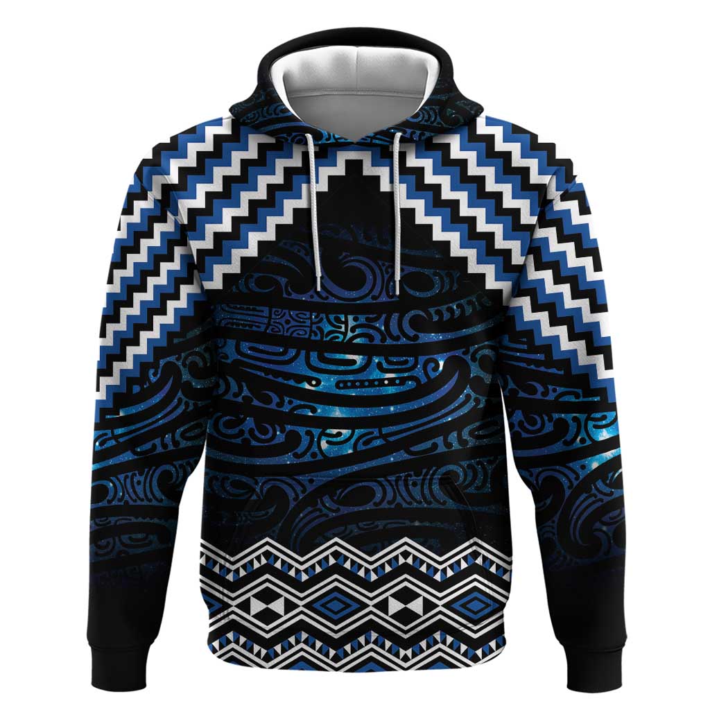 New Zealand Matariki Hoodie Galaxy Styled Taniko LT7 Pullover Hoodie Blue - Polynesian Pride
