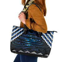 New Zealand Matariki Leather Tote Bag Galaxy Styled Taniko LT7 Blue - Polynesian Pride