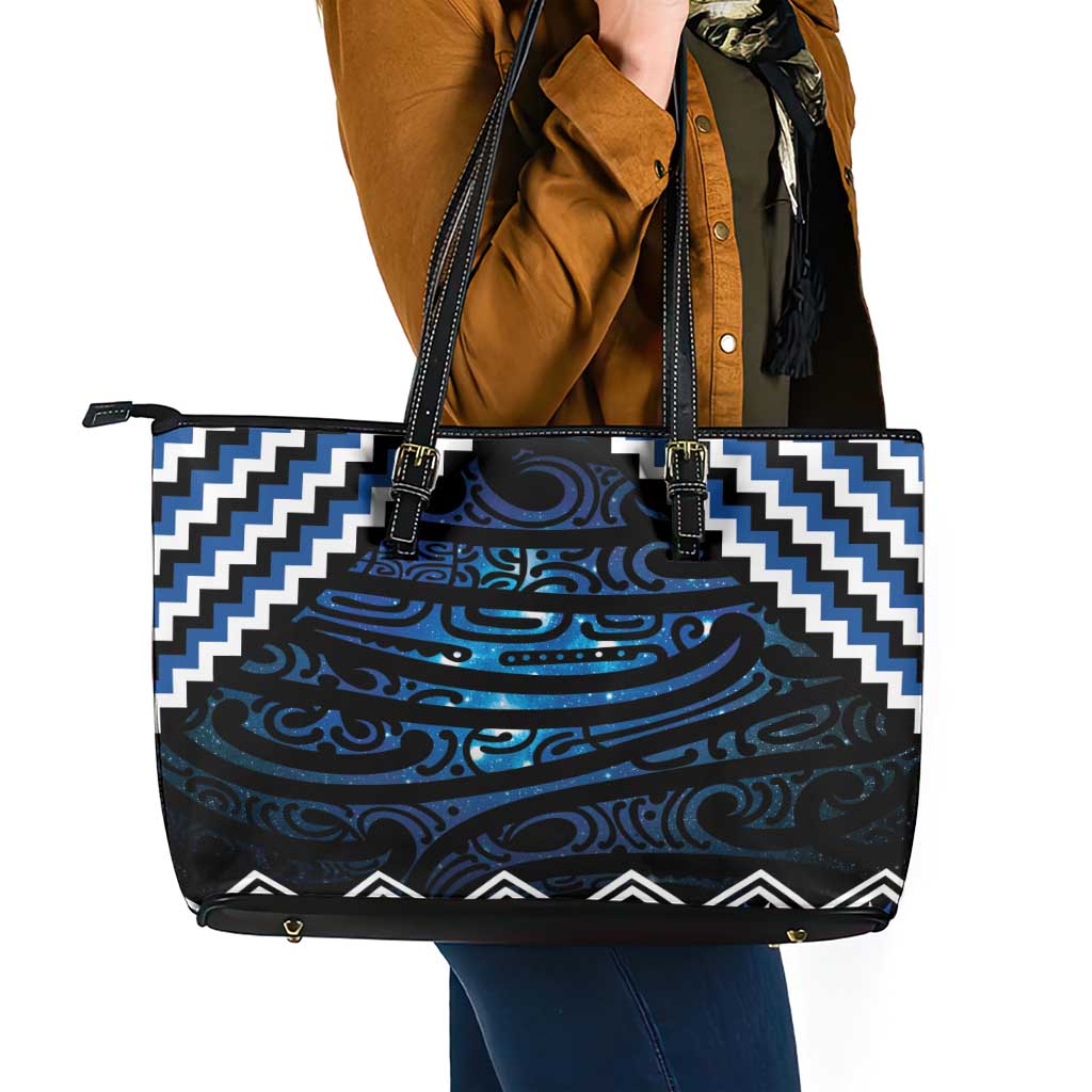 New Zealand Matariki Leather Tote Bag Galaxy Styled Taniko LT7 - Polynesian Pride