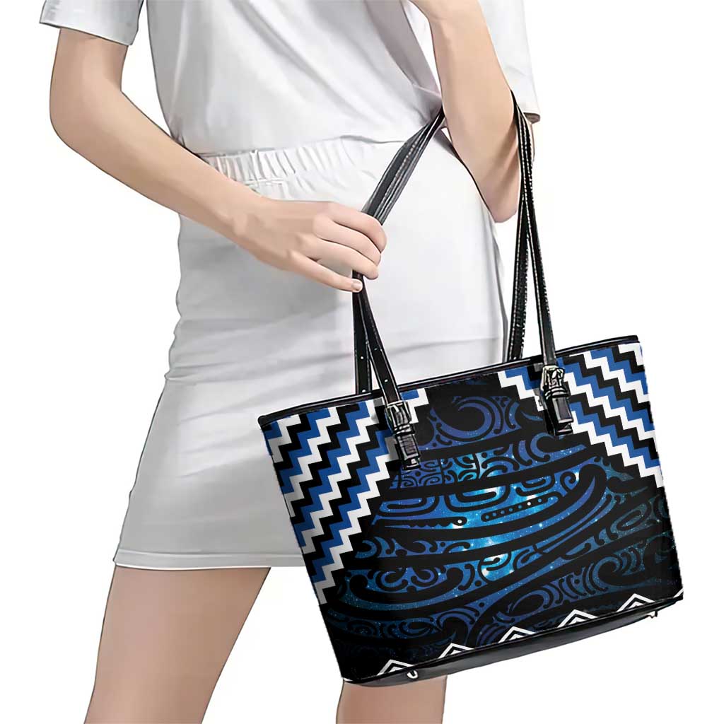 New Zealand Matariki Leather Tote Bag Galaxy Styled Taniko LT7 - Polynesian Pride