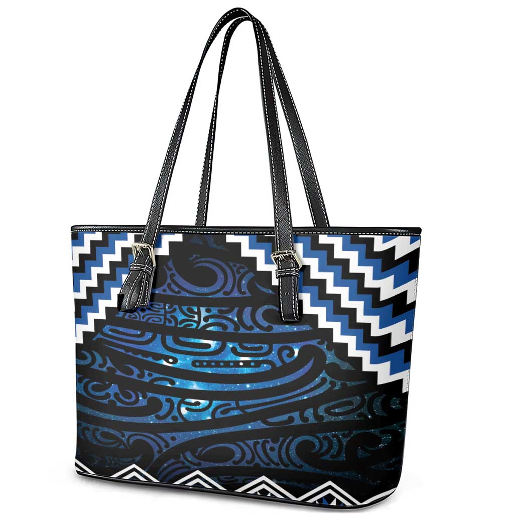 New Zealand Matariki Leather Tote Bag Galaxy Styled Taniko LT7 - Polynesian Pride