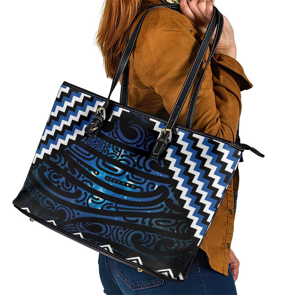 New Zealand Matariki Leather Tote Bag Galaxy Styled Taniko LT7 - Polynesian Pride