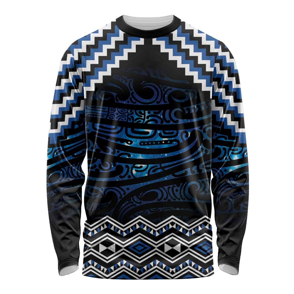 New Zealand Matariki Long Sleeve Shirt Galaxy Styled Taniko LT7 Unisex Blue - Polynesian Pride