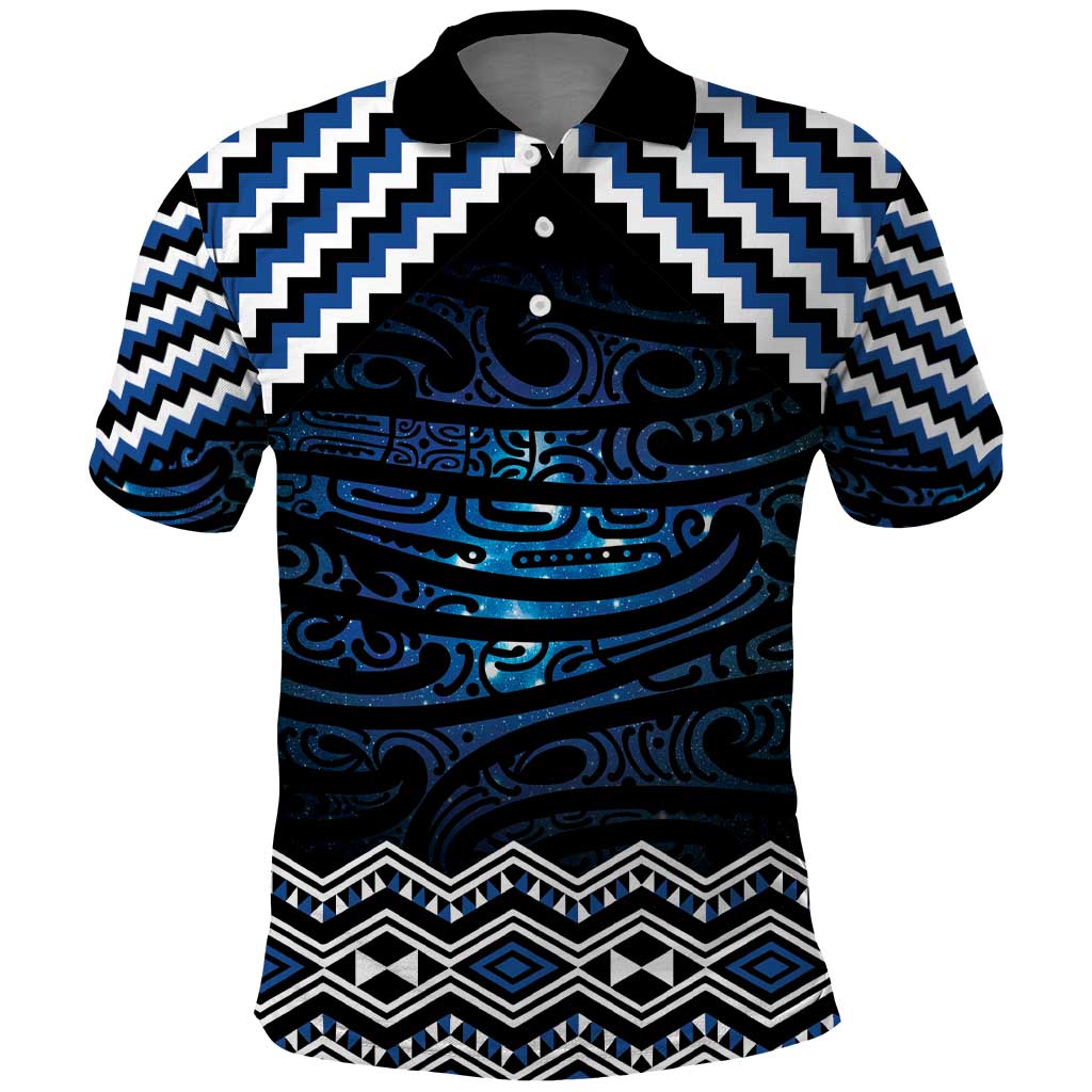 New Zealand Matariki Polo Shirt Galaxy Styled Taniko LT7 Blue - Polynesian Pride