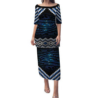 New Zealand Matariki Puletasi Galaxy Styled Taniko LT7 Long Dress Blue - Polynesian Pride