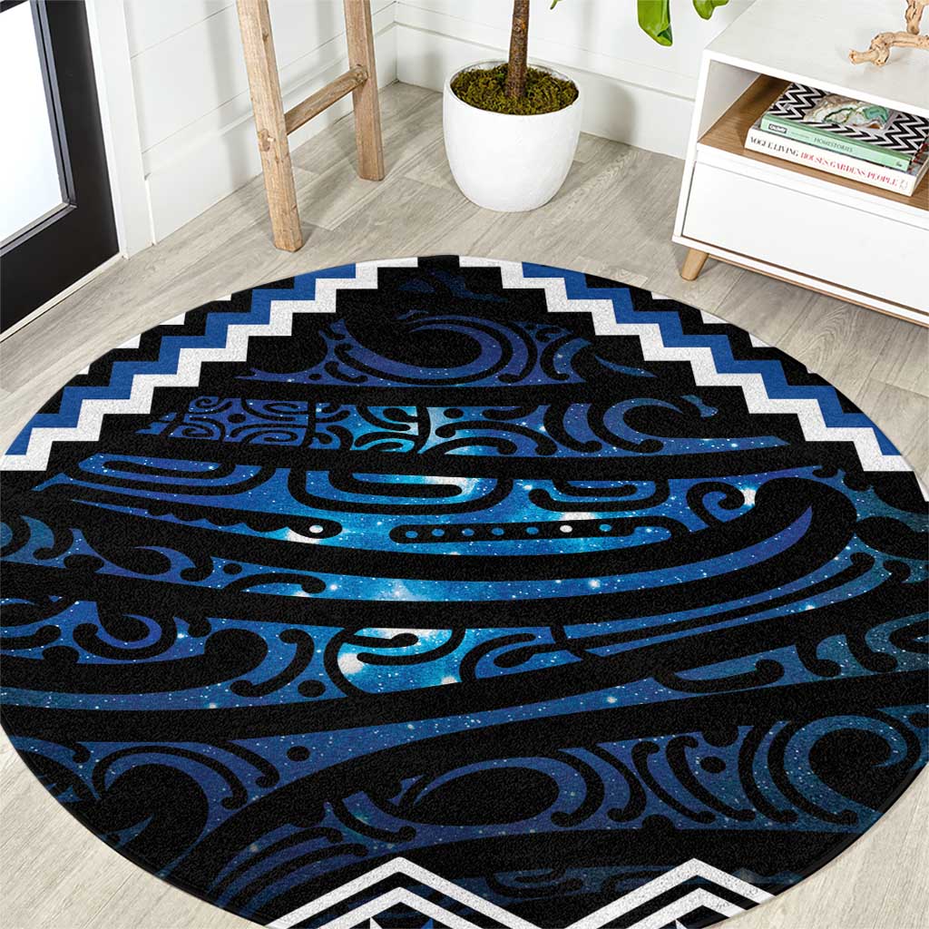 New Zealand Matariki Round Carpet Galaxy Styled Taniko LT7 Blue - Polynesian Pride