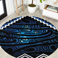 New Zealand Matariki Round Carpet Galaxy Styled Taniko LT7 Blue - Polynesian Pride