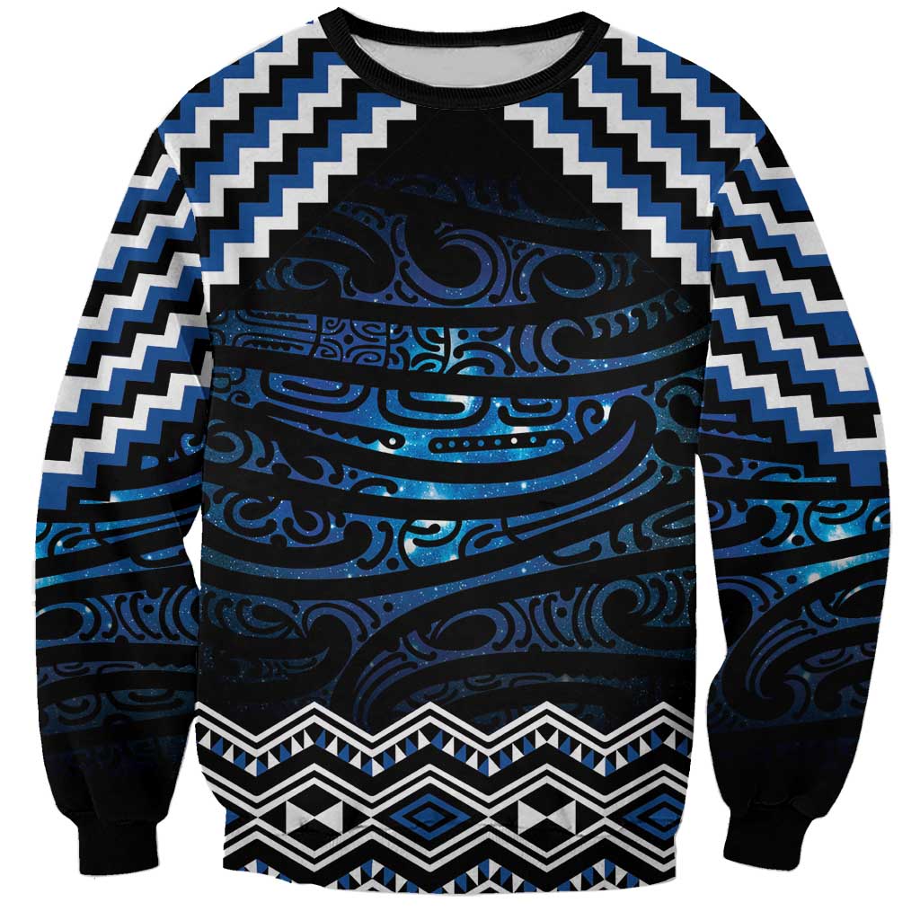 New Zealand Matariki Sweatshirt Galaxy Styled Taniko LT7 Unisex Blue - Polynesian Pride