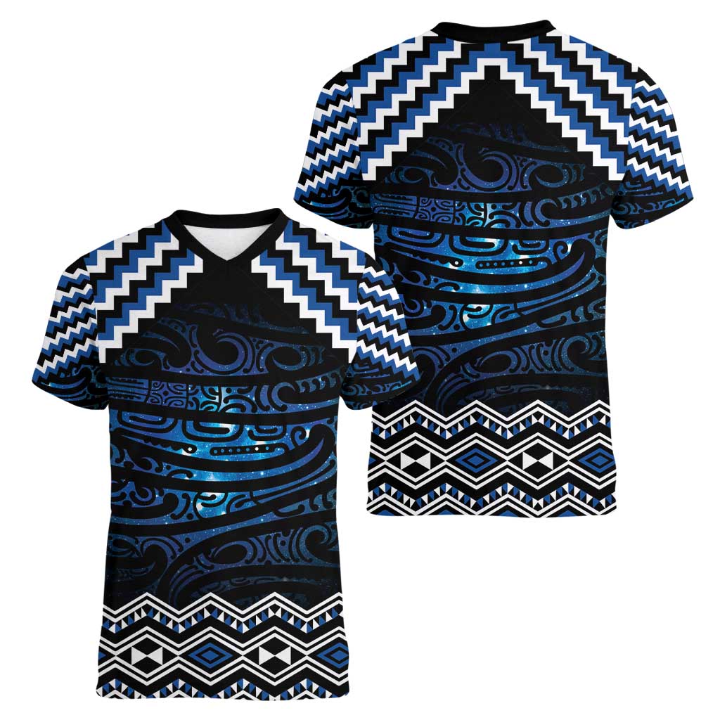 New Zealand Matariki Women V-Neck T-Shirt Galaxy Styled Taniko LT7 - Polynesian Pride