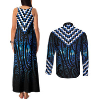 New Zealand Matariki Couples Matching Tank Maxi Dress and Long Sleeve Button Shirt Galaxy Poutama Motifs LT7 - Polynesian Pride