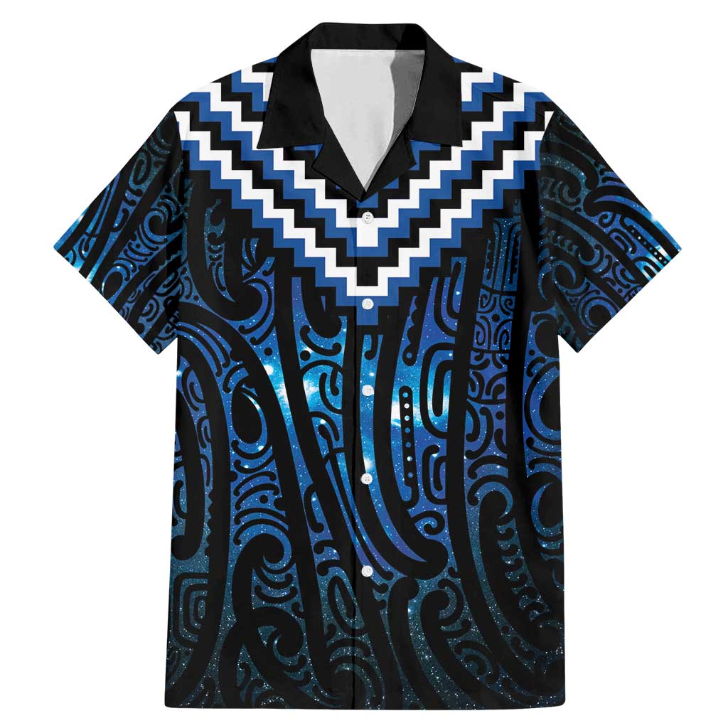 New Zealand Matariki Family Matching Mermaid Dress and Hawaiian Shirt Galaxy Poutama Motifs LT7 Dad's Shirt - Short Sleeve Blue - Polynesian Pride