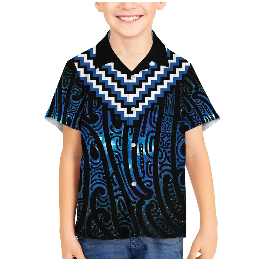 New Zealand Matariki Family Matching Mermaid Dress and Hawaiian Shirt Galaxy Poutama Motifs LT7 Son's Shirt Blue - Polynesian Pride