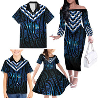 New Zealand Matariki Family Matching Off The Shoulder Long Sleeve Dress and Hawaiian Shirt Galaxy Poutama Motifs