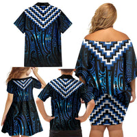 New Zealand Matariki Family Matching Off Shoulder Short Dress and Hawaiian Shirt Galaxy Poutama Motifs