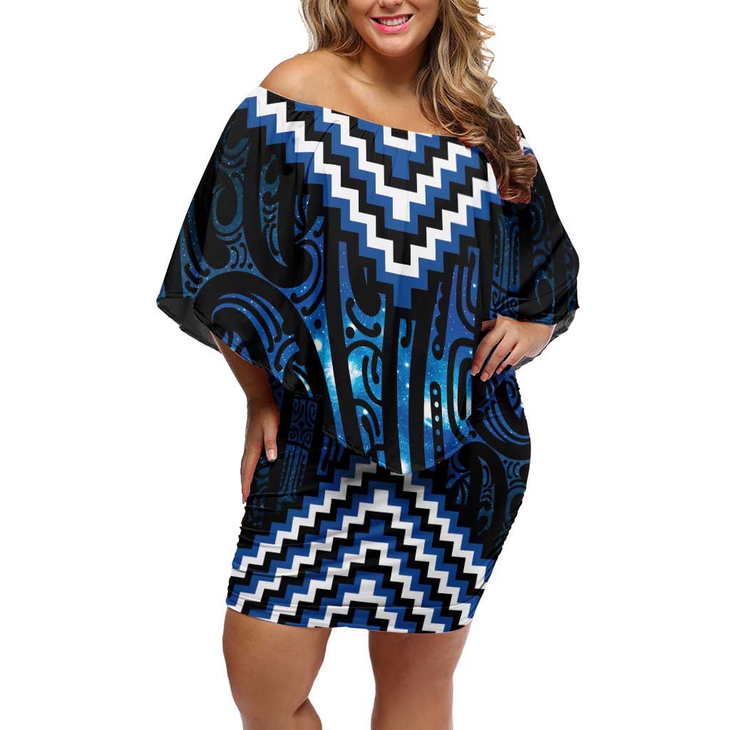 New Zealand Matariki Family Matching Off Shoulder Short Dress and Hawaiian Shirt Galaxy Poutama Motifs