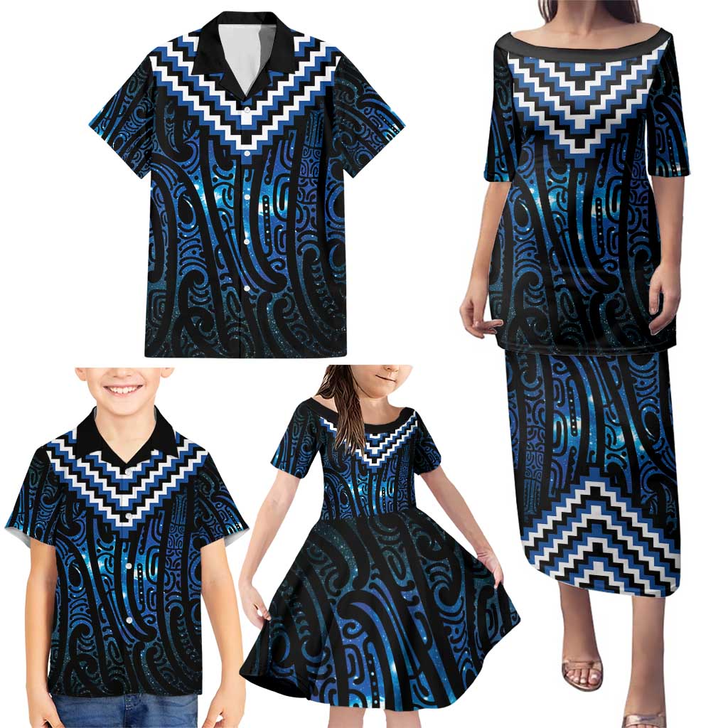 New Zealand Matariki Family Matching Puletasi and Hawaiian Shirt Galaxy Poutama Motifs LT7 - Polynesian Pride