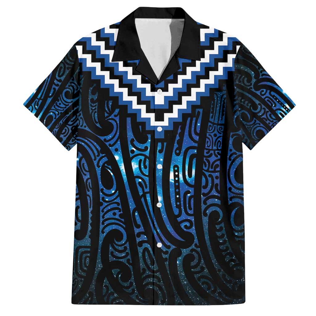 New Zealand Matariki Family Matching Puletasi and Hawaiian Shirt Galaxy Poutama Motifs LT7 Dad's Shirt - Short Sleeve Blue - Polynesian Pride