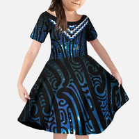 New Zealand Matariki Family Matching Tank Maxi Dress and Hawaiian Shirt Galaxy Poutama Motifs LT7 Daughter's Dress Blue - Polynesian Pride