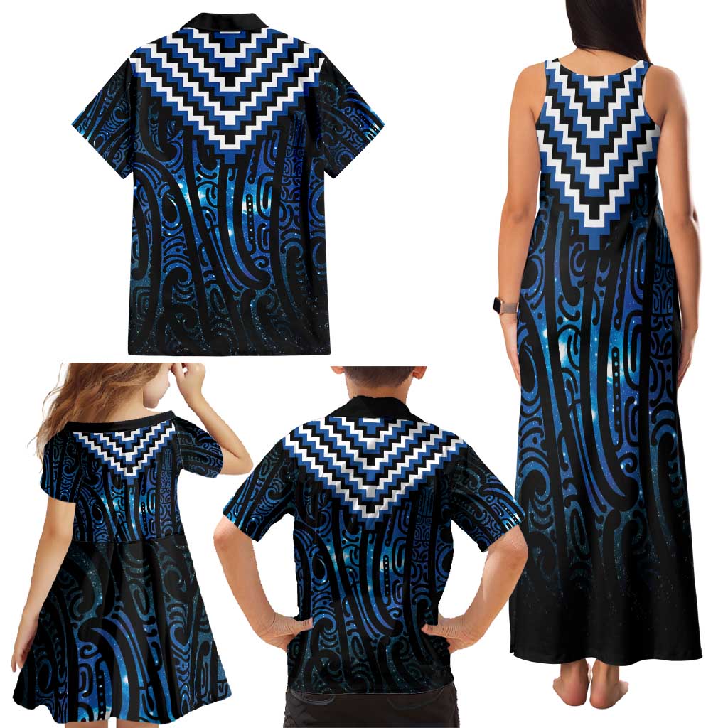 New Zealand Matariki Family Matching Tank Maxi Dress and Hawaiian Shirt Galaxy Poutama Motifs LT7 - Polynesian Pride