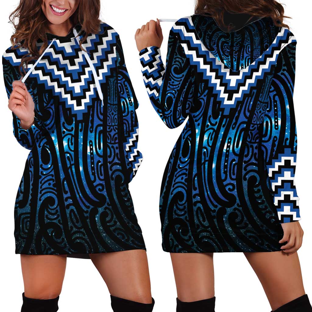 New Zealand Matariki Hoodie Dress Galaxy Poutama Motifs LT7 - Polynesian Pride