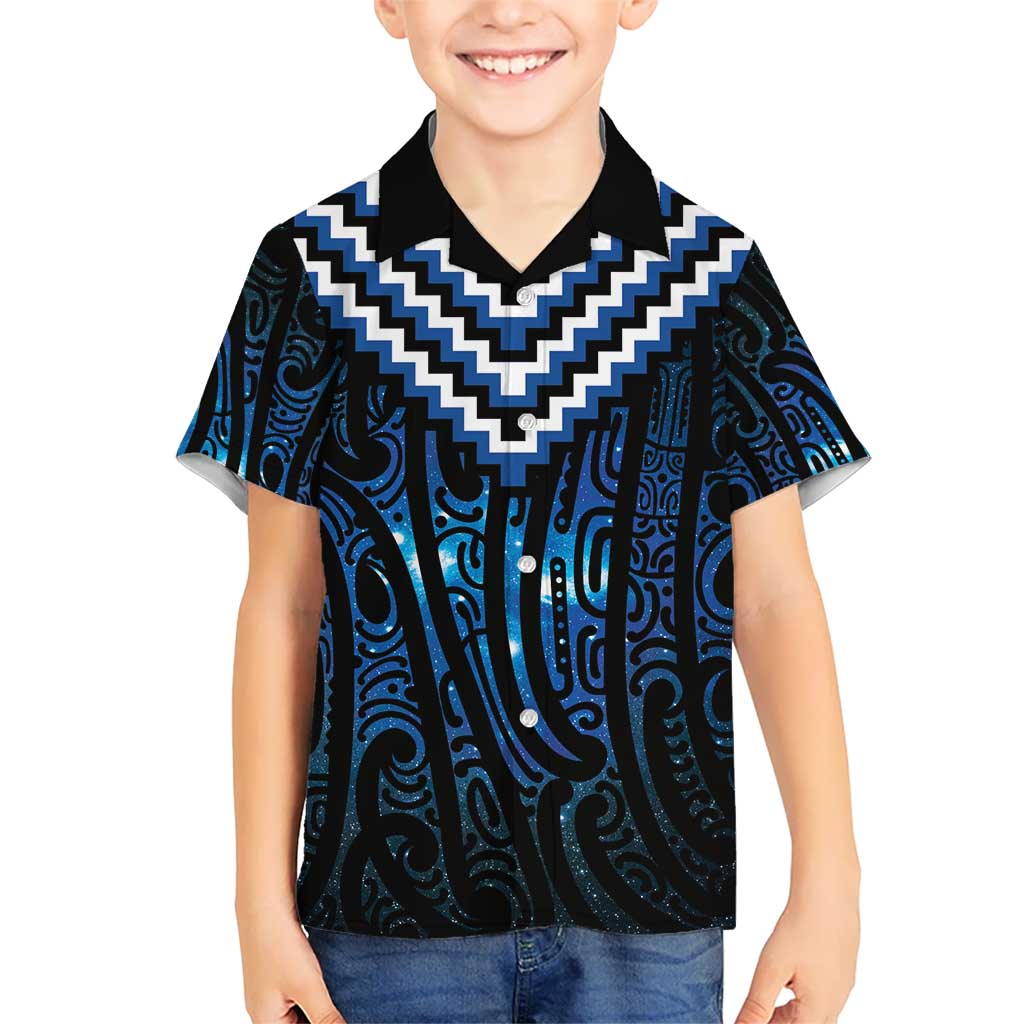 New Zealand Matariki Kid Hawaiian Shirt Galaxy Poutama Motifs LT7 Kid Blue - Polynesian Pride