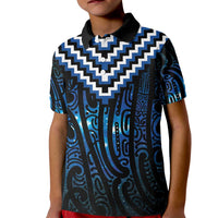 New Zealand Matariki Kid Polo Shirt Galaxy Poutama Motifs LT7 Kid Blue - Polynesian Pride